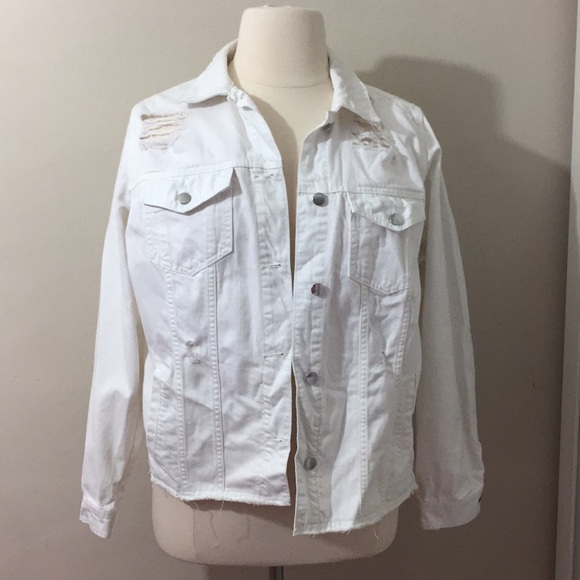 JustFab Jackets & Blazers - JustFab White Denim Distressed Jacket, 2X